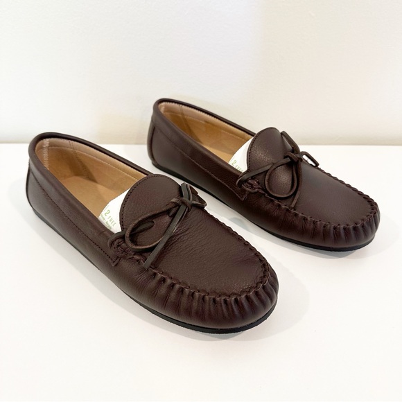 By Anthropologie Shoes - By Anthropologie NIB Classic Brown Bow Driving Leather Loafers